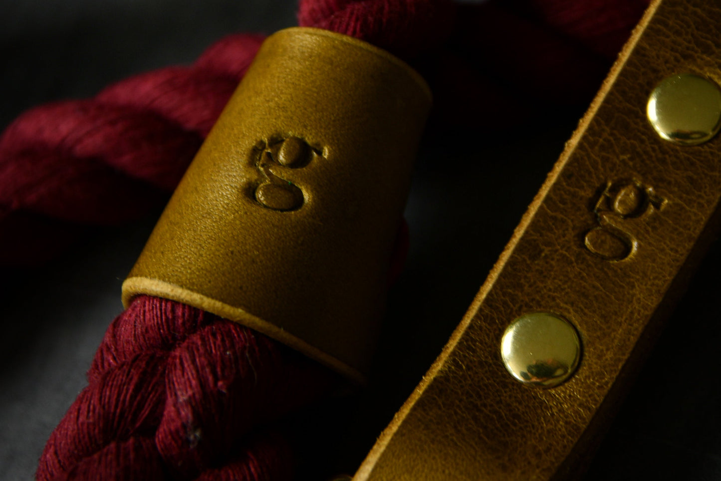 Handcrafted Burgundy Lead with Leaf Green Leather.