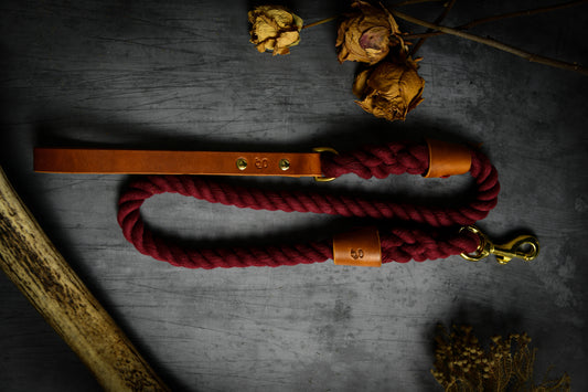 Handcrafted Burgundy Lead with Tan Leather.