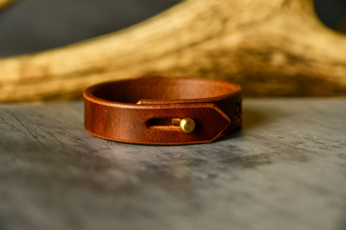 Handcrafted Unisex Leather Bracelet in Chestnuut. For those willing to proudly match their hound's Gentry attire.