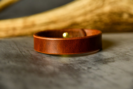 Handcrafted Unisex Leather Bracelet in Chestnuut. For those willing to proudly match their hound's Gentry attire.