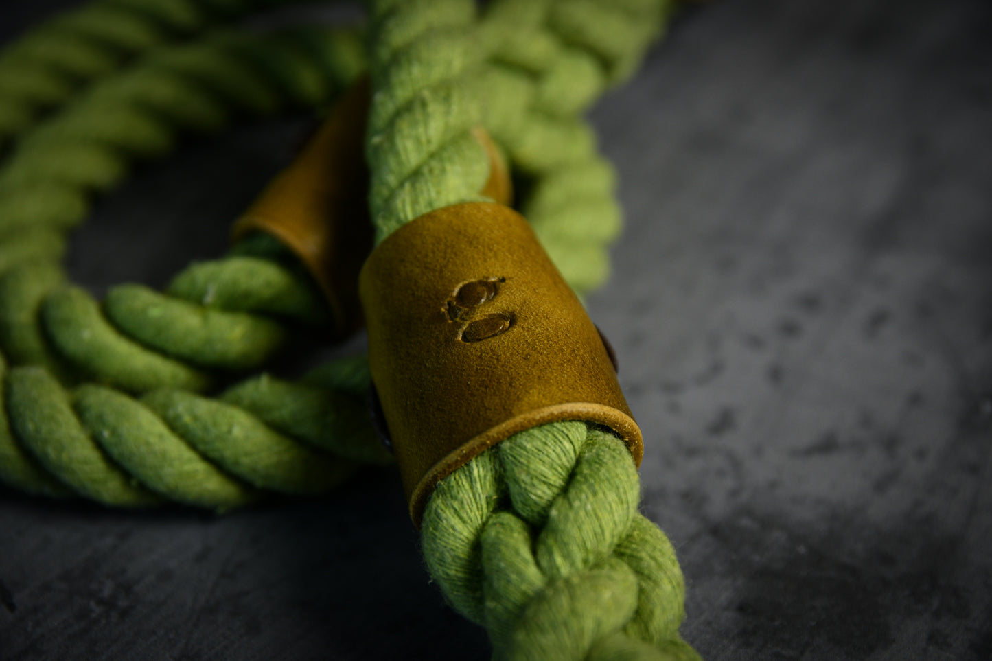Handcrafted Olive Green Lead and Personalised Collar Set with Leaf Green Leather.