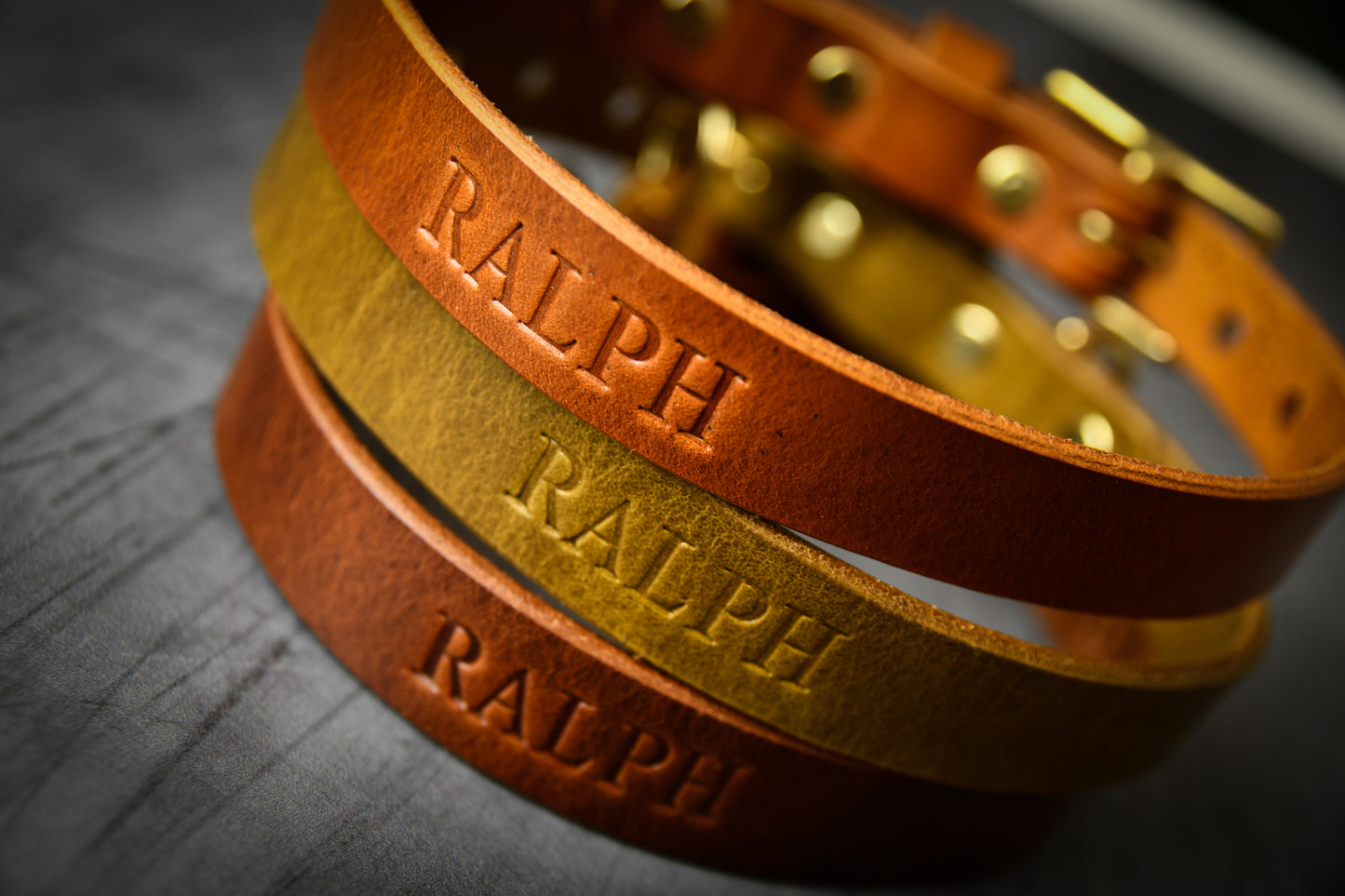 Handcrafted Personalised Leaf Green Leather Collar.