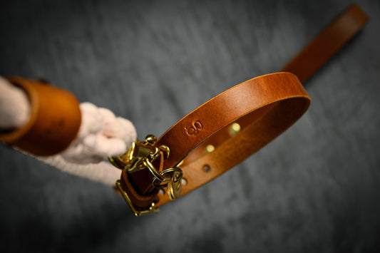 Handcrafted Pastel Pink Lead and Personalised Collar Set with Tan Leather