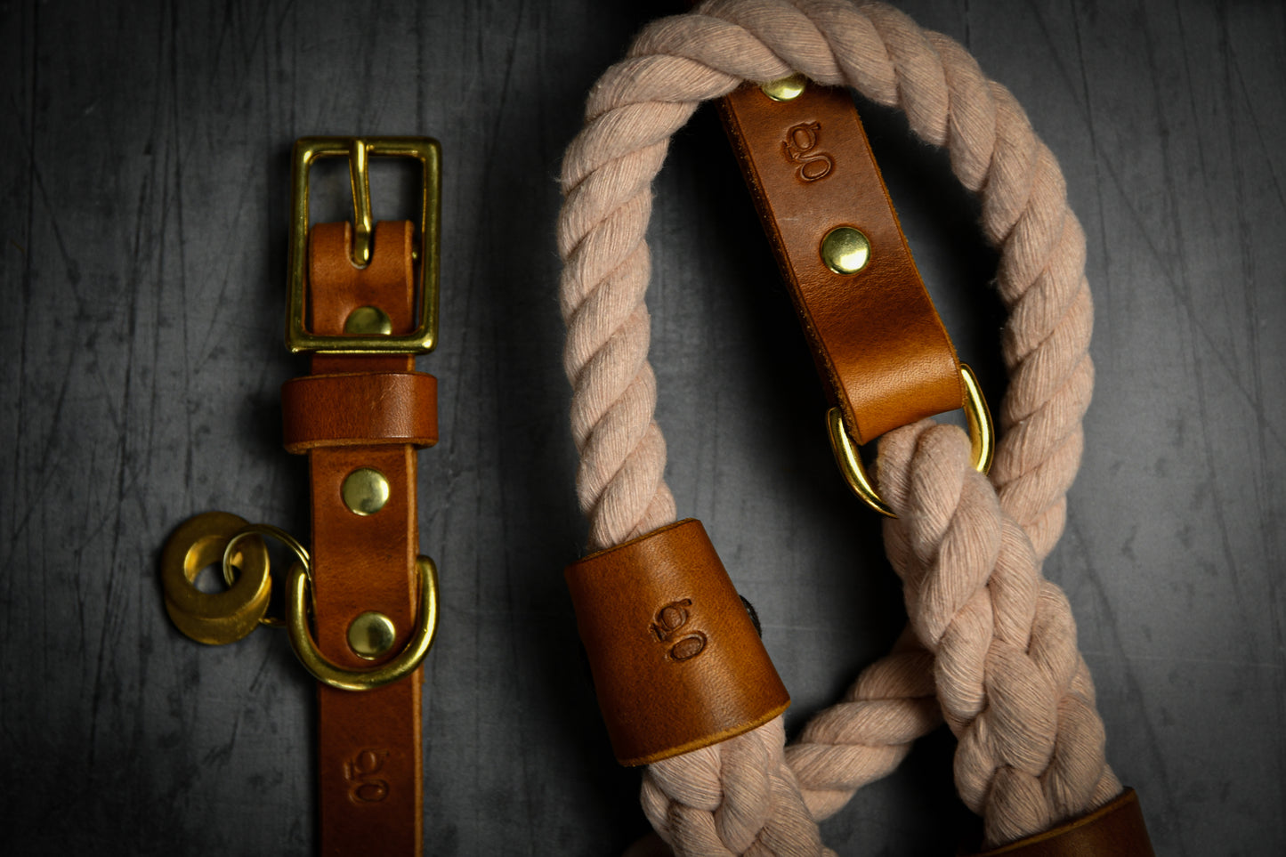 Handcrafted Pastel Pink Lead and Personalised Collar Set with Tan Leather