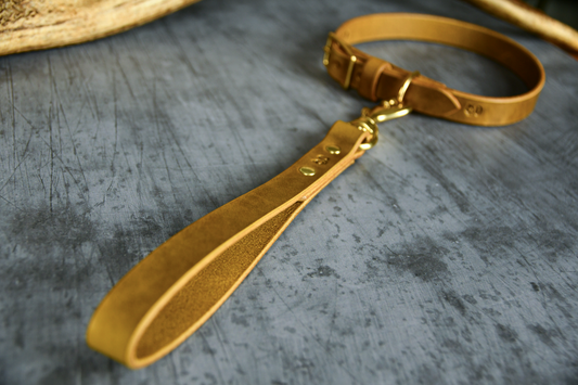 Handcrafted Leather Traffic Handle Dog Lead in Leaf Green.