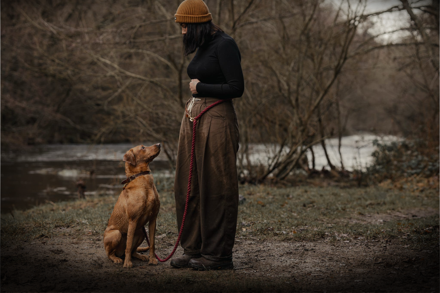 Hands-free Leather and Rope Dog Lead in Burgundy and Chestnut