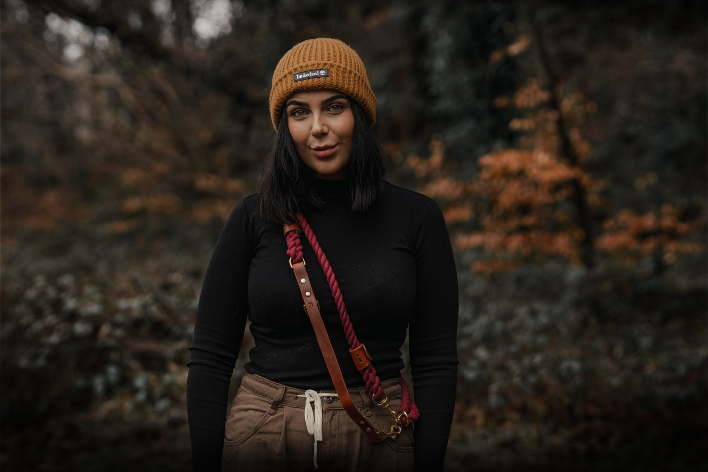 Hands-free Leather and Rope Dog Lead in Burgundy and Chestnut