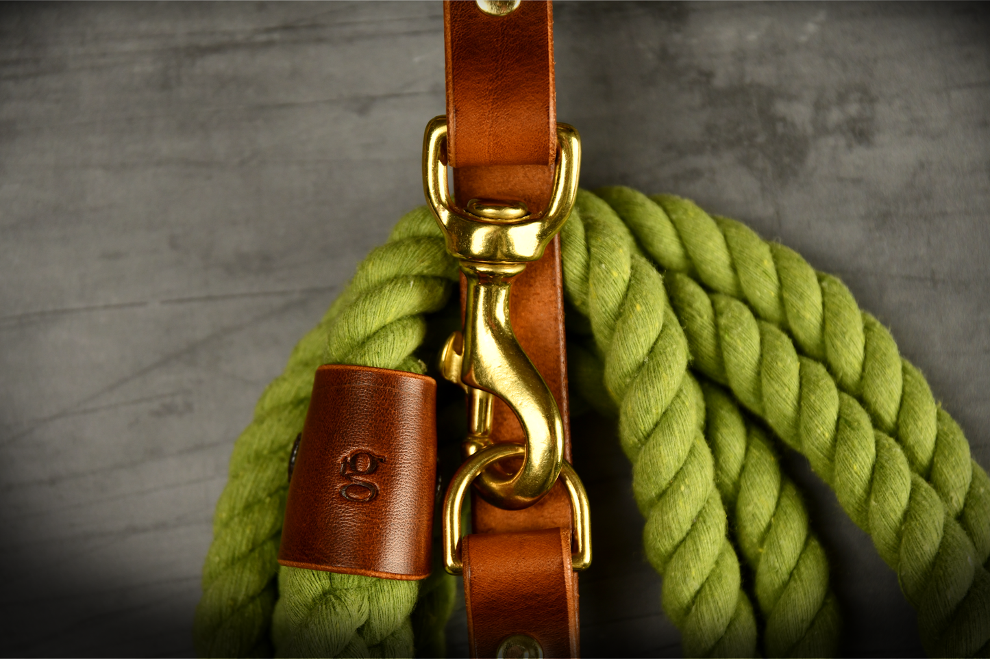 Hands-free Leather and Rope Dog Lead in Olive and Chestnut