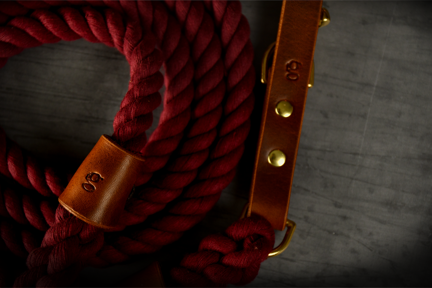 Hands-free Leather and Rope Dog Lead in Burgundy and Chestnut