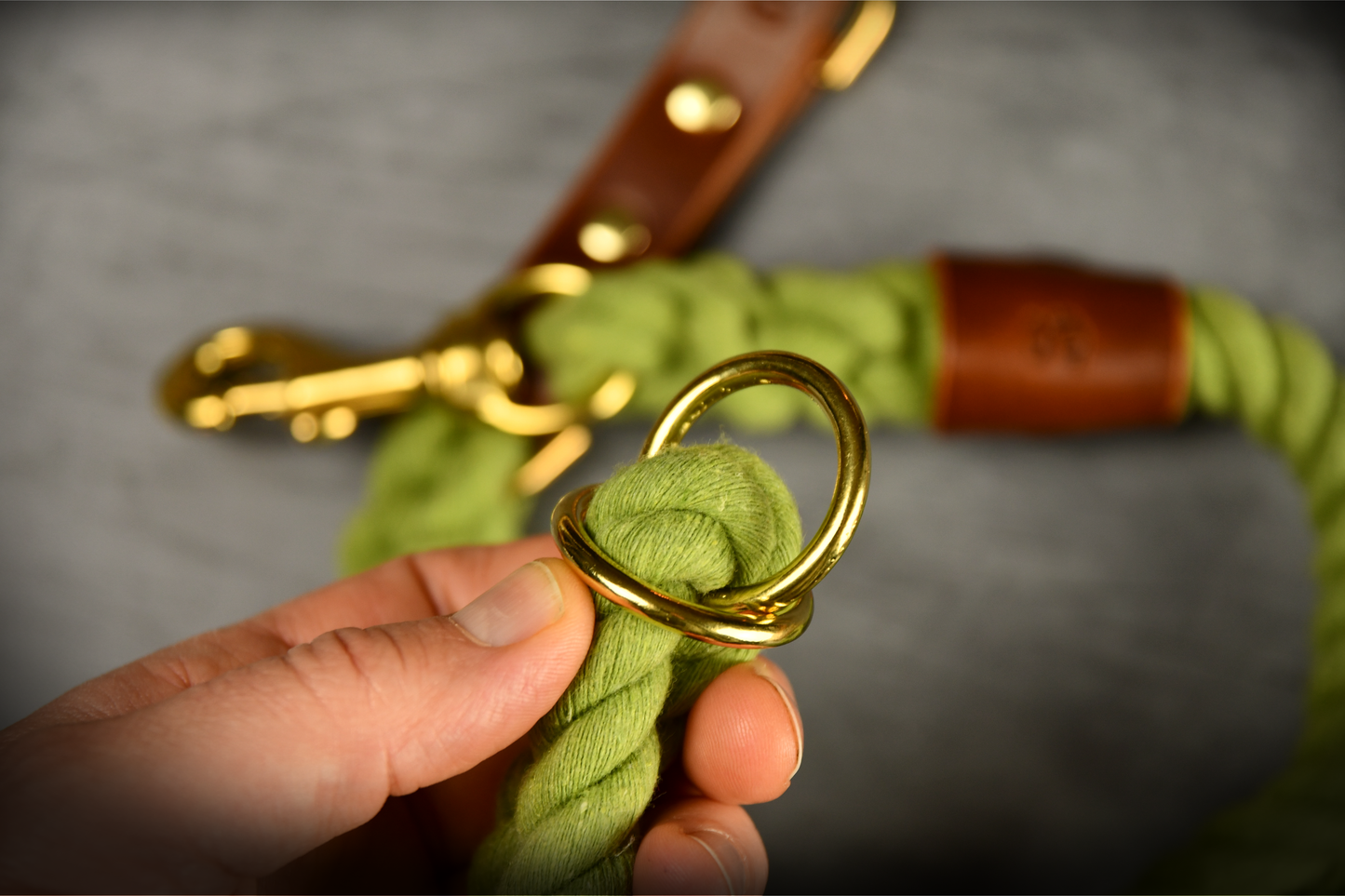 Hands-free Leather and Rope Dog Lead in Olive and Chestnut