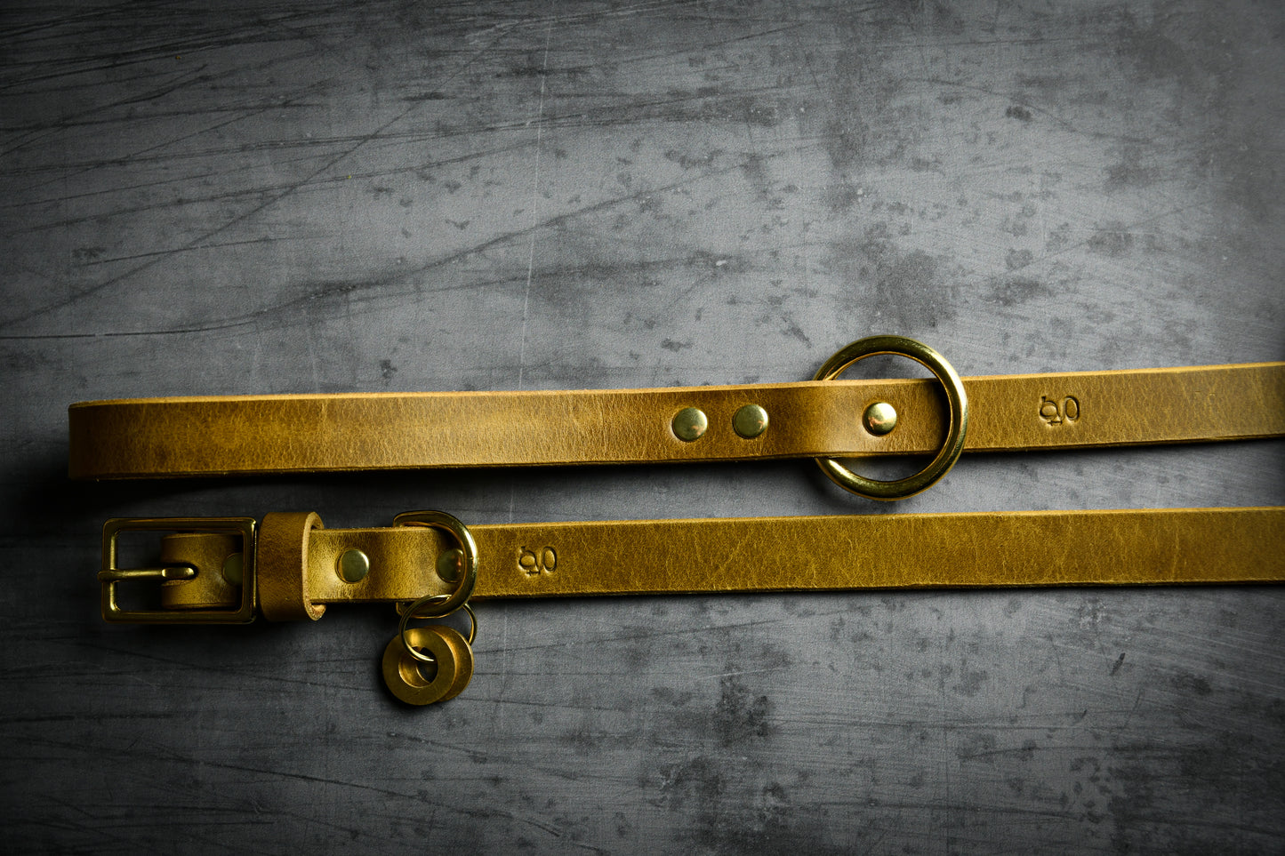 Handcrafted Leaf Green Leather Lead and Personalised Collar Set.