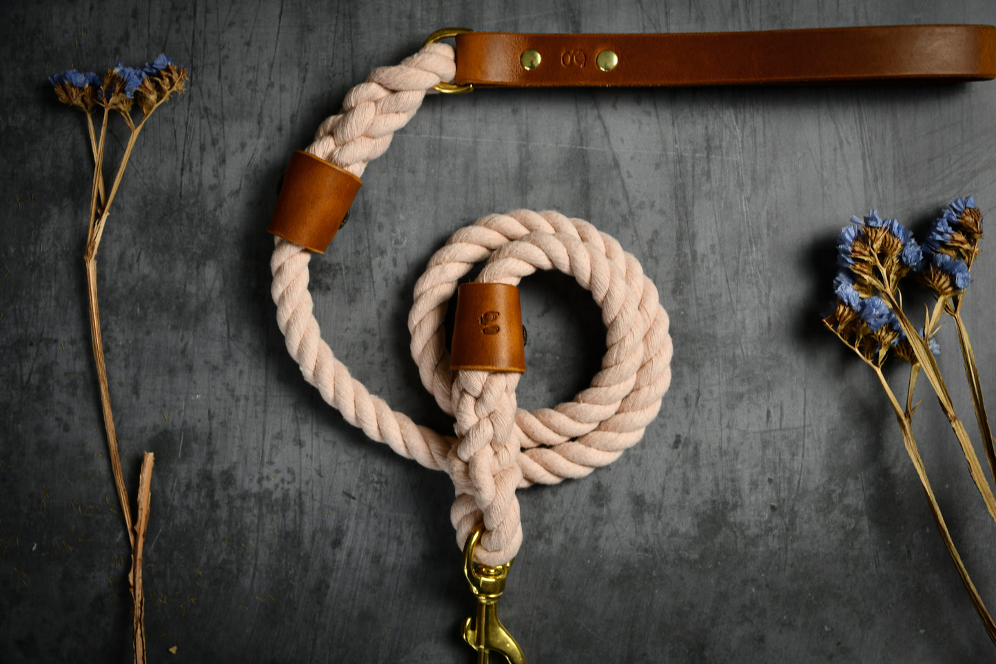 Handcrafted Pastel Pink Lead and Personalised Collar Set with Tan Leather