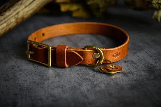 Handcrafted Personalised Light Tan Full-Grain Leather Collar