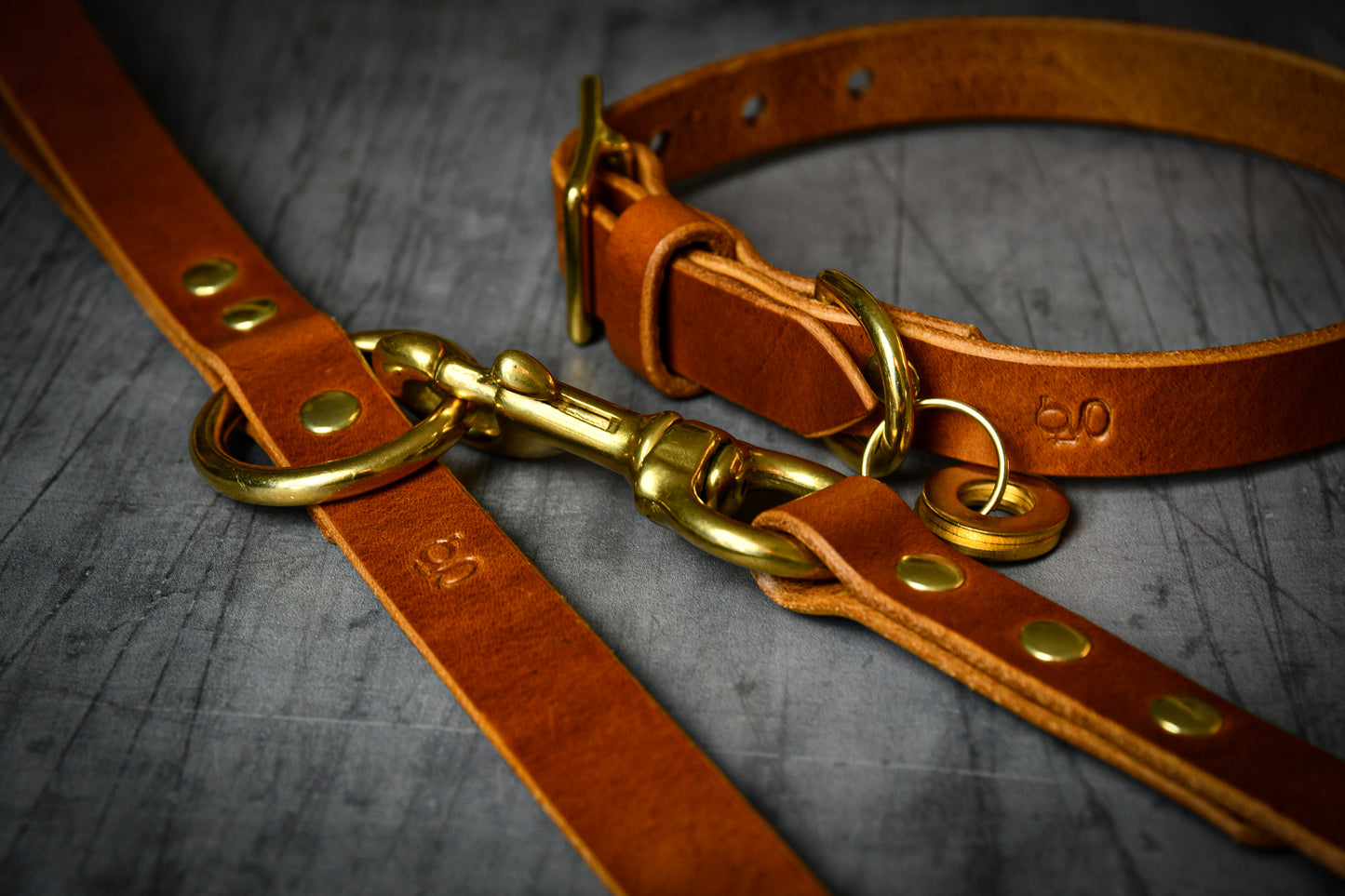 Handcrafted Light Tan Leather Lead and Personalised Collar Set