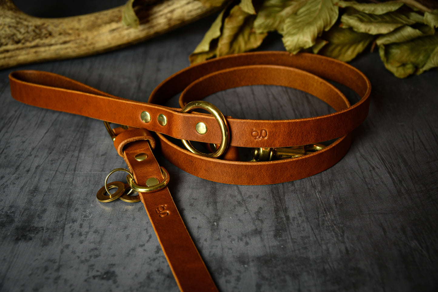 Handcrafted Light Tan Leather Lead and Personalised Collar Set