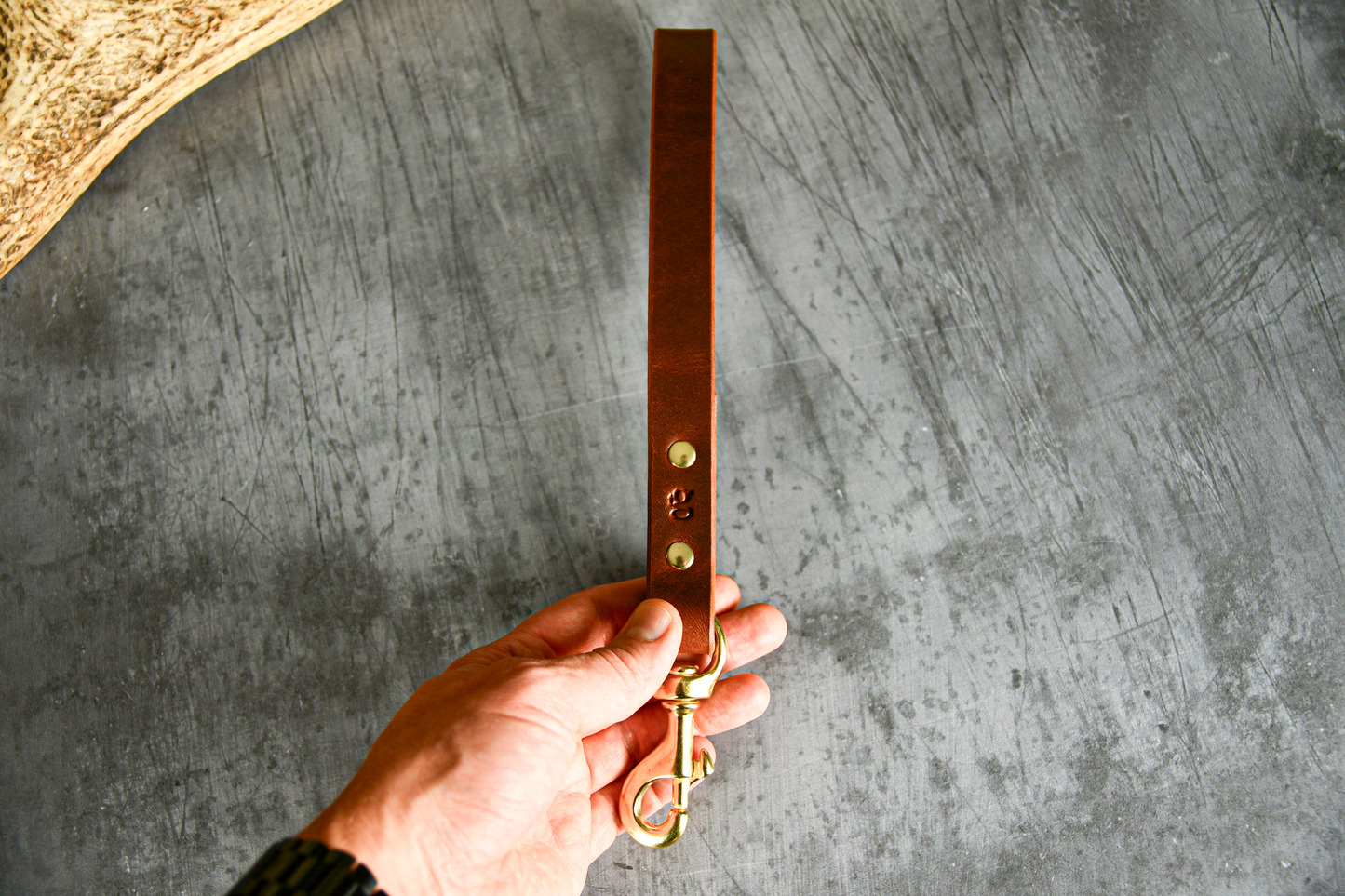 Handcrafted Leather Traffic Handle Dog Lead in Chestnut.