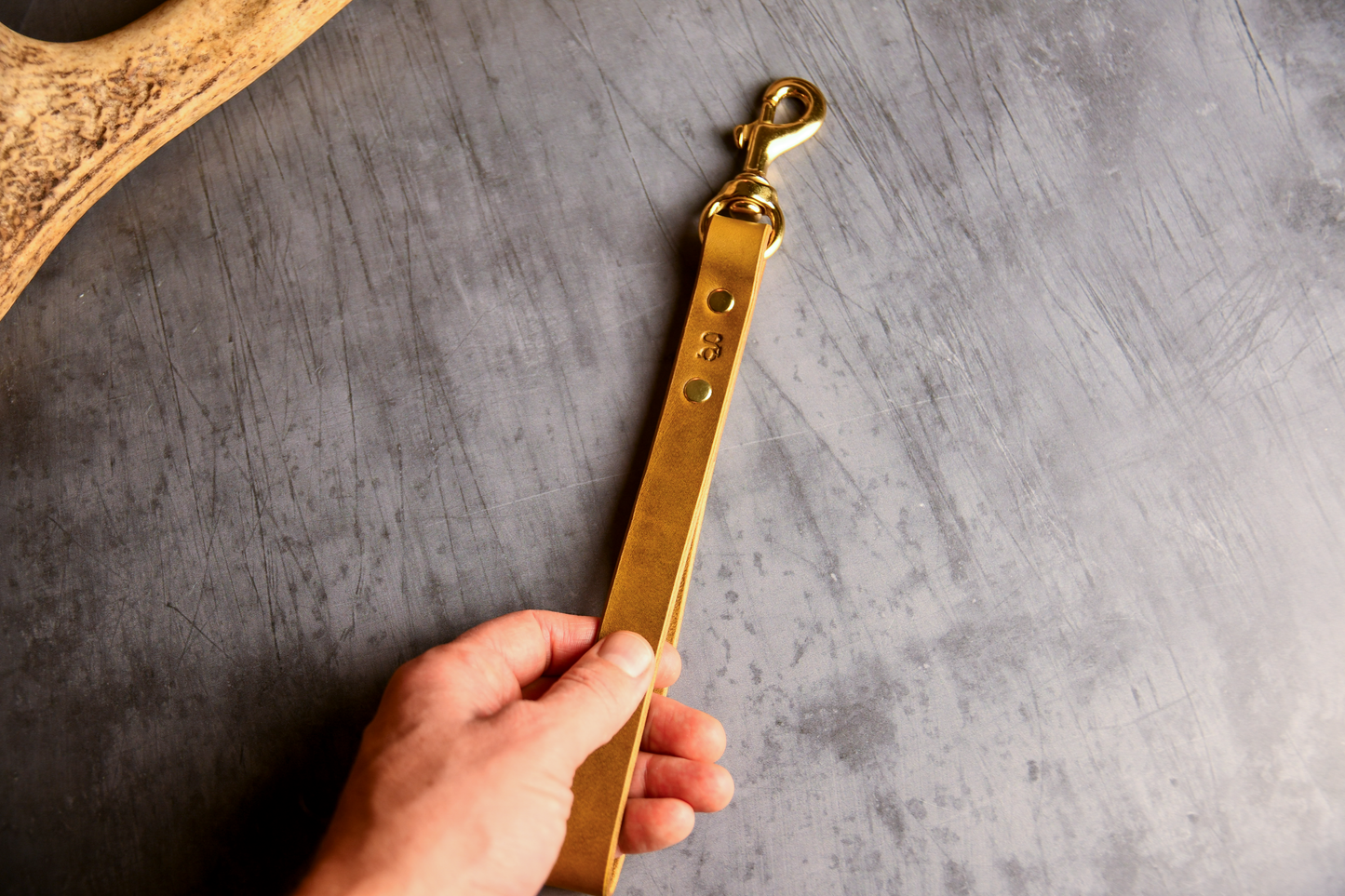 Handcrafted Leather Traffic Handle Dog Lead in Leaf Green.