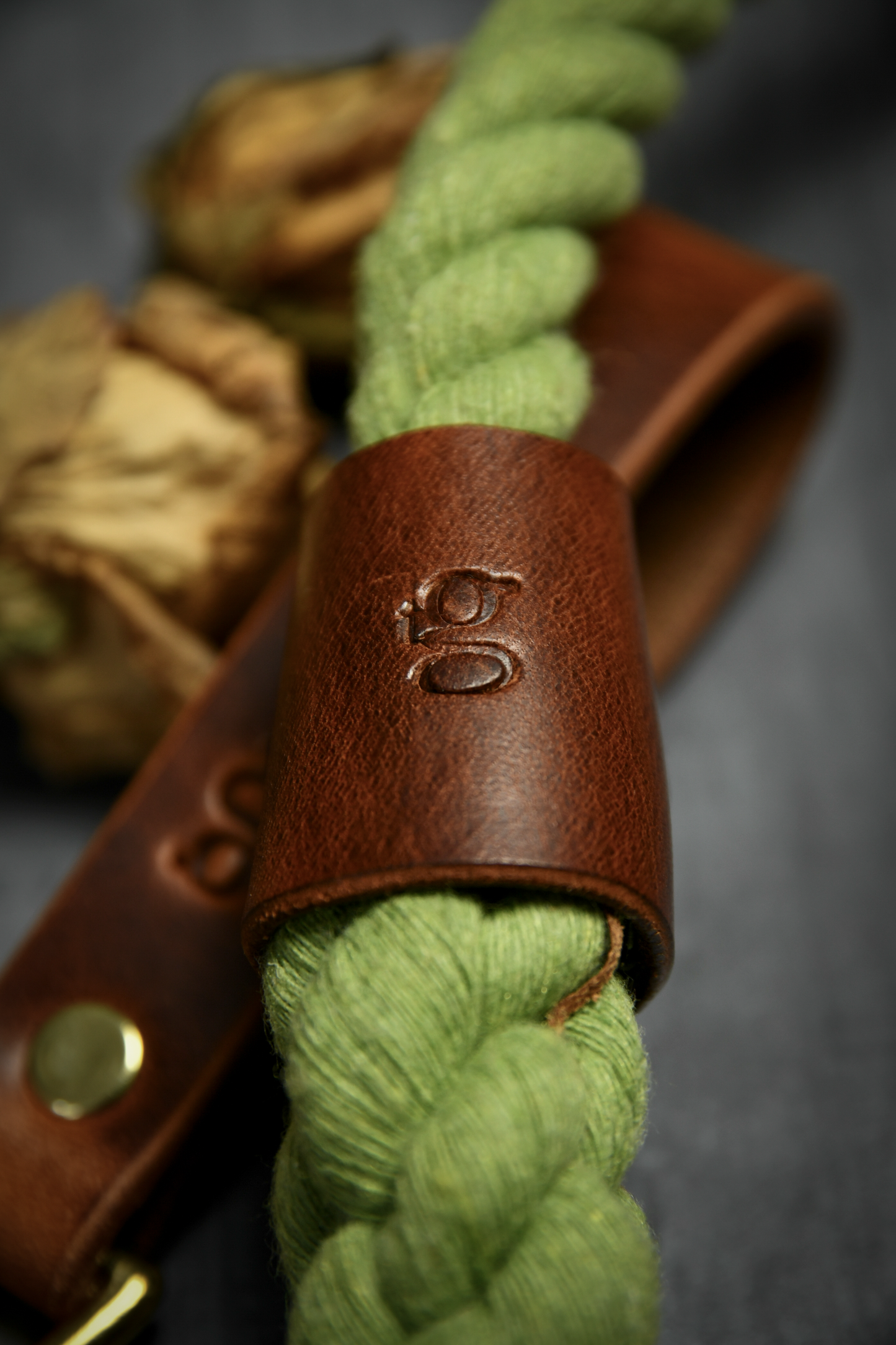 Olive Green Dog Lead with Chestnut Leather