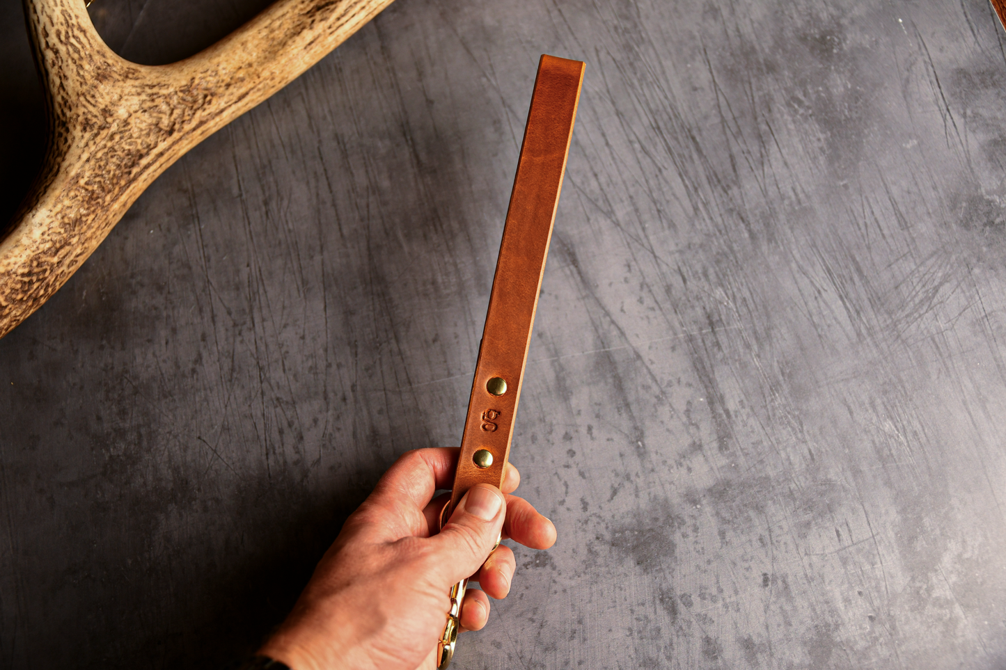 Handcrafted Leather Traffic Handle Dog Lead in Light Tan.