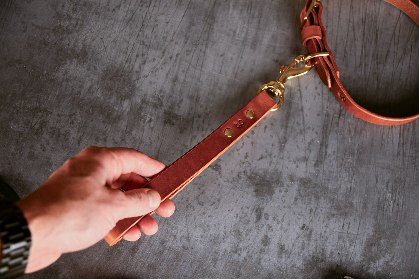 Handcrafted Leather Traffic Handle Dog Lead in Light Tan.