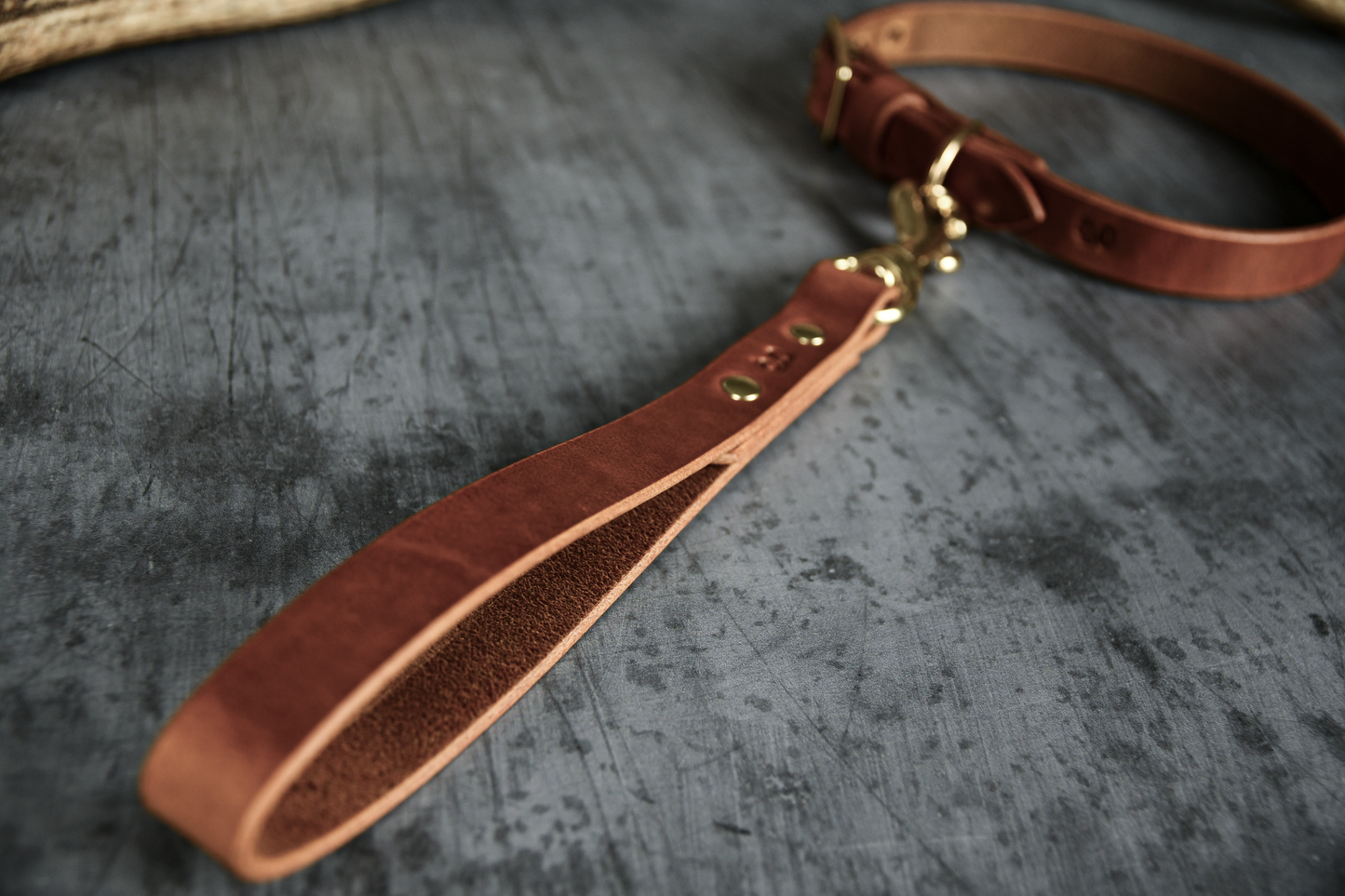Handcrafted Leather Traffic Handle Dog Lead in Light Tan.